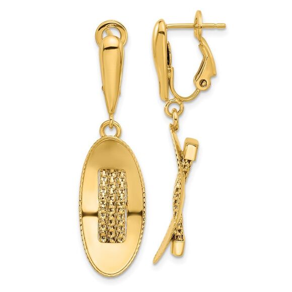 Kazi Luxury 14k Yellow Gold Polished and Textured Omega Back Dangle Earrings